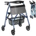 Stander Wonder Rollator Plus, Lightweight Folding Mobility Rolling-Walker, EZ Fold-N-Go-Rollator for Seniors and Adults, 6-inch Wheels, Locking Brakes and Padded Seat with Backrest, Cobalt Blue