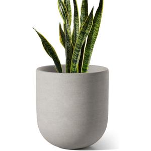 LE TAUCI 10 Inch Plant Pot, Ceramic Pots for Plants with Drainage Hole and Rubber Plug, Plant Pots Indoor for Home Garden Patio Office, Cylinder Flower Planter Pot, Neutral Gray