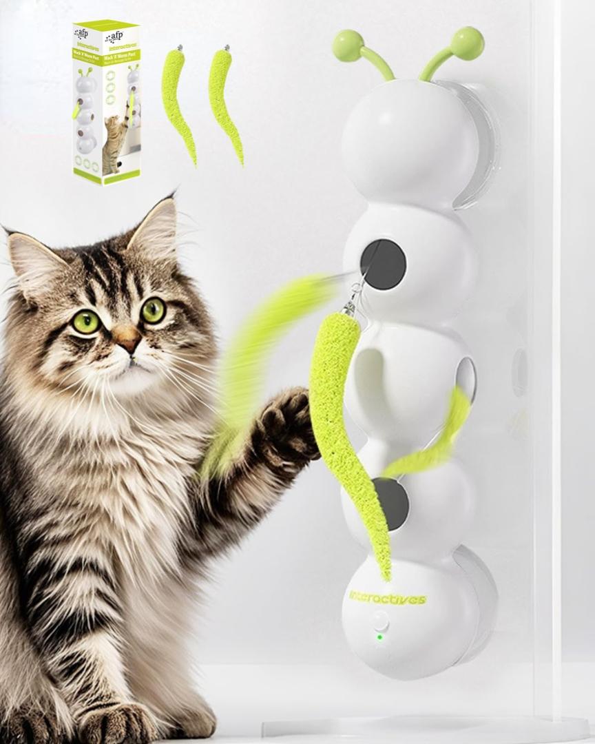 Interactive Caterpillar Cat Toy, Motion Sensor, Simulation of Biological Trajectory, USB Charging, Stable Suction Cup, Interactive Cat Feather Toy for Indoor Cats, Caterpillar Smart Toy with 2 Tails