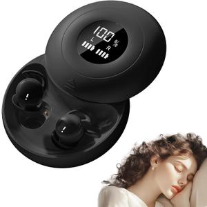 Sleep Earbuds Bluetooth 6.0 for Side Sleepers, Mini Invisible Silicone Sleep Earbuds, Noise Blocking Sleeping Headphones, Hidden Earbuds with LED Display for Small Ears(Black)