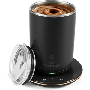 Heated Coffee Mug 11oz,Self Stirring Electric Mug with Temperature Control & Auto Shut-Off,Stainless Steel Smart Coffee Cup with Detachable Heating Base for Desk,Office,Home,Gifts for Women(Black)