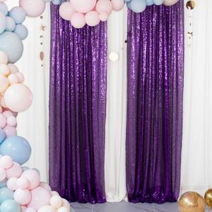 ShinyBeauty Sequin Curtains 1 Panel Purple 2FTx8FT Sequin Photo Backdrop Royal Purple Sequin Backdrop Curtain