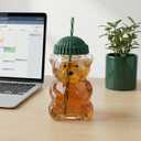 Glass Bear Cup,Bear Cup with Straw, 500ml Reusable Bear Glass Tumbler with Lid for Iced Coffee, Milk Tea, and Cocktails, Dishwasher Safe(Green)