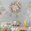 Easter Wreath 20 Inch Easter Wreaths for Front Door with Colorful Eggs Yellow Daisy Purple Lavender and Green Leaves Egg Wreath for Porch Window Farmhouse and Party Decoration
