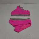 Women High Waisted Bikini Set - One Shoulder Two Piece Swimsuits Color Block Bathing Suits with Swimwear Bottom (Large, Hot Pink)