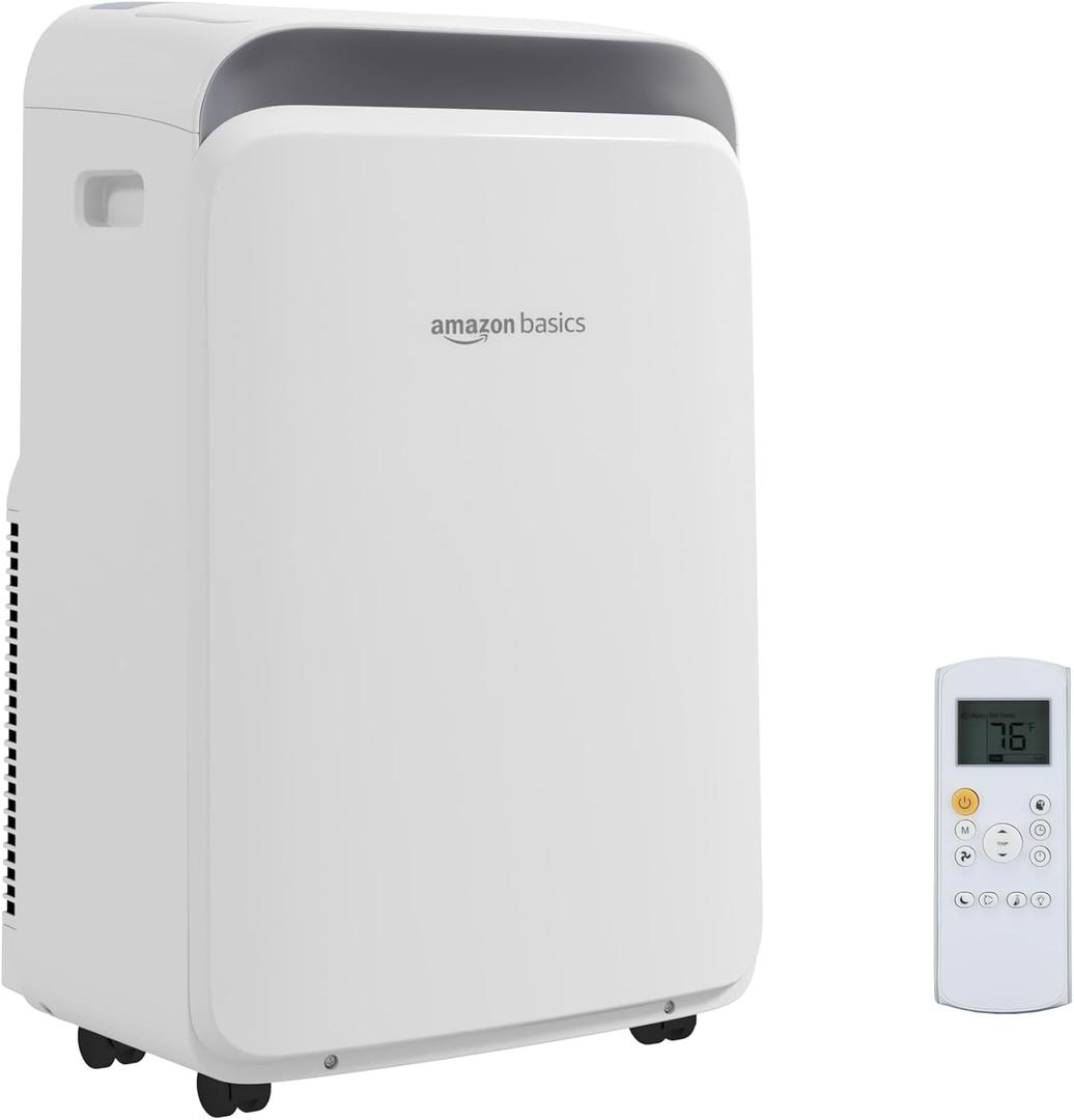 Amazon Basics 3-In-1 Portable Air Conditioner with Remote, Timer, Sleep Mode, Auto Swing, Dehumidifier, 10000 BTU (ASHRAE)/6000 BTU (SACC), Cools Bedroom Up to 450 Sqf, White