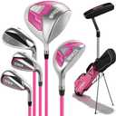 Tivor Golf Clubs for Women Right Handed 7-Piece Complete Set with 12 degrees Driver Hybrid #7 Iron #9 Iron Sand Wedge, Putter, Stand Bag - Beginner Women's Golf Set Pink, Complete 7-Piece Golf Set for Women