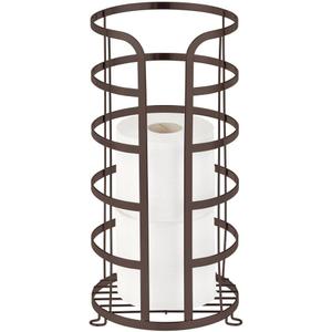 mDesign Decorative Metal Free Standing Toilet Paper Holder Stand with Storage for 3 Rolls of Toilet Tissue - for Bathroom/Powder Room - Holds Mega Rolls - Bronze