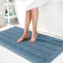 OLANLY Thick Bathroom Rugs 44x24, Extra Soft Absorbent Chenille Striped Bath Rugs, Rubber Backing, Machine Wash Dry, Bath Mats for Bathroom Floor, Tub and Shower, Home Decor Accessories, Airy Blue