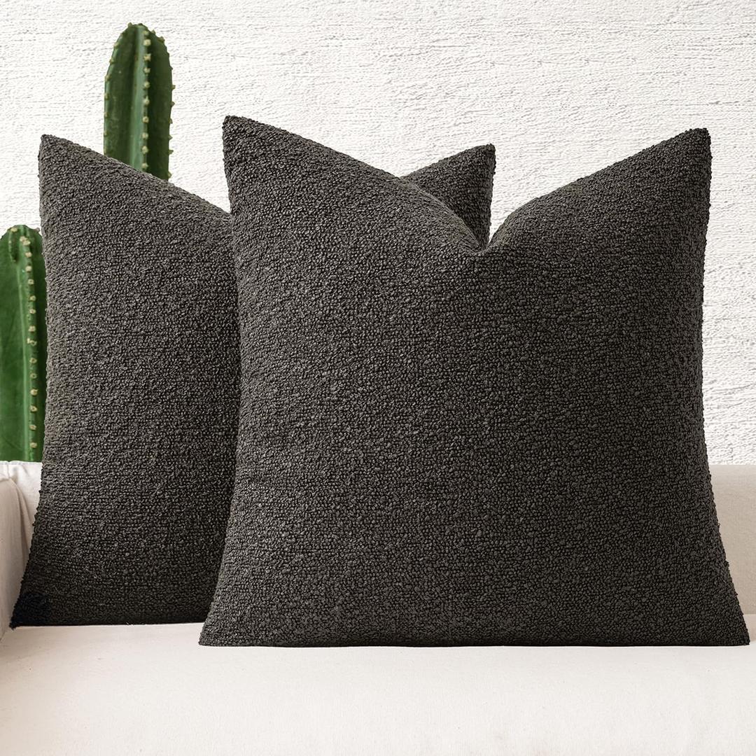 MIULEE 22x22 Inch Decorative Pillow Covers for Couch Bed Set of 2 Textured Boucle Neutral Throw Pillows Dark Coffee Accent Solid Euro Cushion Pillowcase Cozy Soft Chair Sofa Livingroom Home Decor
