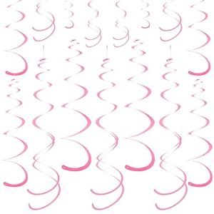 Pink Ceiling Swirl Foil Decorations Hanging Plastic Streamer Themed Swirl Party for Valentine's Carnival Celebration, Pack of 28