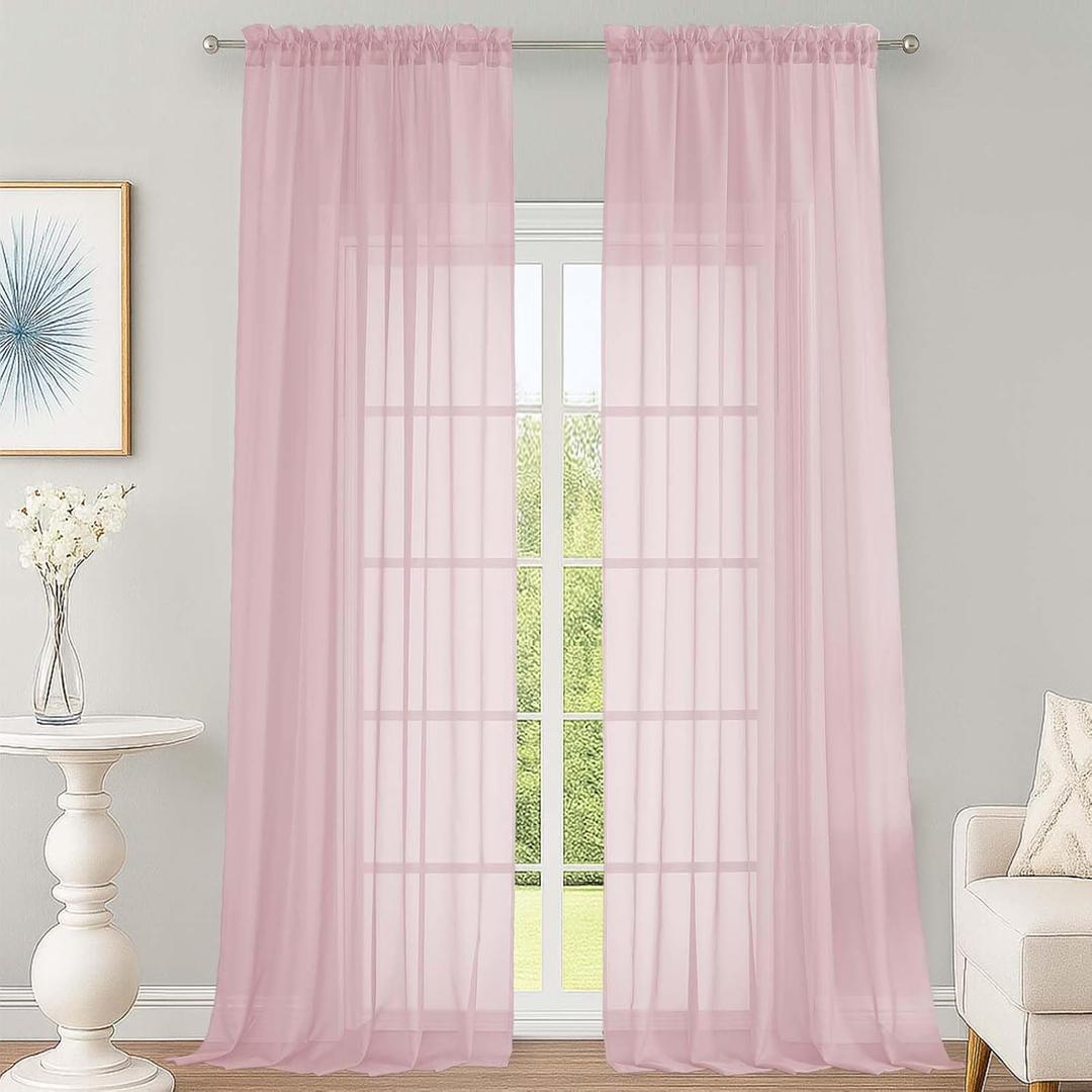 OWENIE Blush Sheer Curtains 120 Inches Long 2 Panels Set, Airy Lightweight Sheer Blush Curtains for Living Room Bedroom, Farmhouse Voile Filmy Rod Pocket Curtains Drapes, 2 Pcs, Each 59" Wx120 L Inch