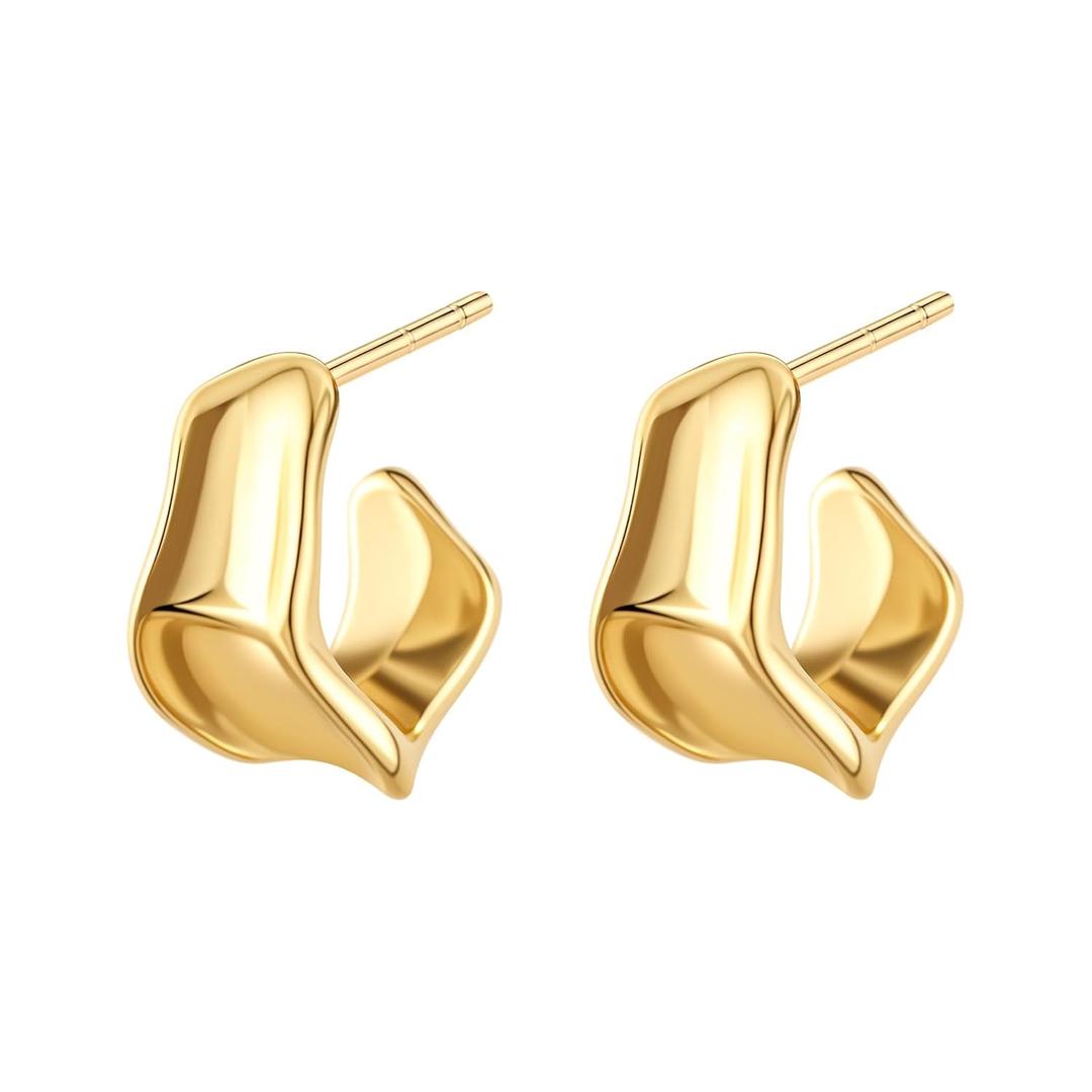 Chunky Gold Hoop Earrings for Women, 14K Gold/Silver Plated Statement Geometric Drop Dangle Earrings Trendy Knot Stud Hypoallergenic Fashionable Gift for Women (Gold)