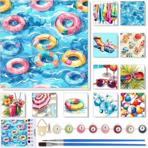 Nezyo 12 Sets Paint by Numbers Kit with Frame for Adult Beginners, Paint by Number DIY Acrylic Painting Canvas for Painting Party, Classroom Activity Birthday Gift, 8 x 8 Inch