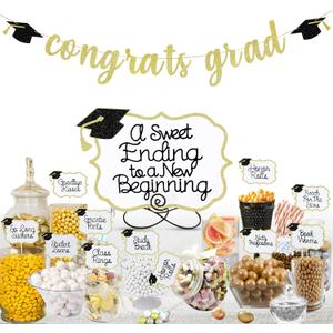 2 x Gold 2026 Graduation Candy Bar Signs Graduation Table Candy Buffet Labels for 2026 Graduation Dessert Food Label Table Party Decorations Gold