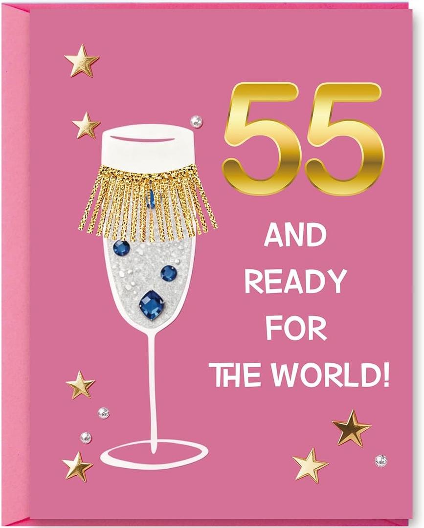 OJsensai 55th Birthday Card for Women Grandma，5x7inch with Pink Envelope, 8 x 5.3 inches