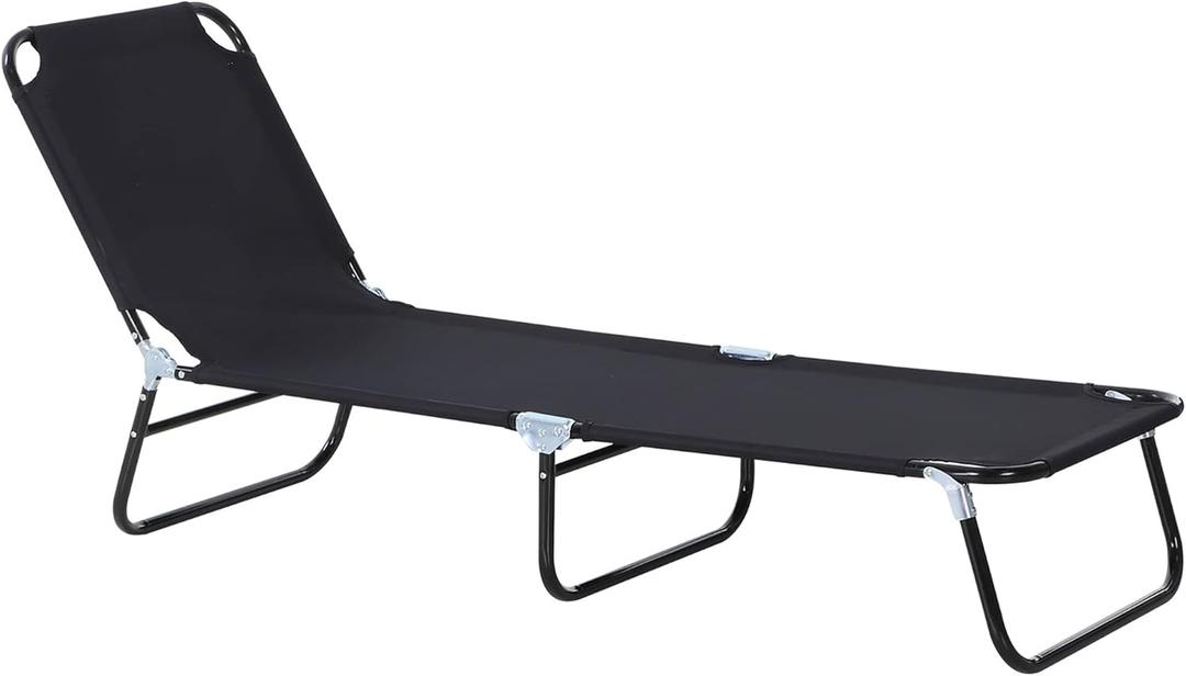 Outsunny Folding Chaise Lounge Pool Chairs, Outdoor Sun Tanning Chairs with 5-Level Reclining Back, Steel Frame for Beach, Yard, Patio, Black (1 Piece)