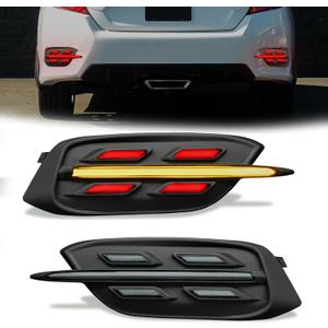 LED Rear Bumper Reflector Lights for 2016-2021 10th Gen Civic LX EX Sedan, Tail Brake & Reverse Lights with Dynamic Sequential Turn Signals and Start-Up Animation, Smoke Lens,1 Pair