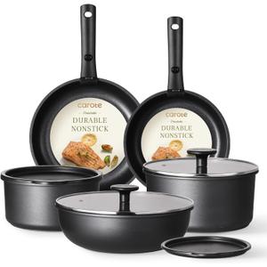 CAROTE Pots and Pans Set Non Stick, Cookware Set Detachable Handle, Nonstick Induction Kitchen Sets Non Stick with Removable Handle, RV Cook Ware, Oven Safe, Black (11 pcs Granite Set)
