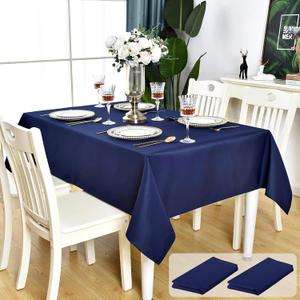 2 Pack Navy Blue Rectangle Tablecloth Waterproof Stain Resistant Wrinkle Free Table Cloth 210GSM Polyester Wipeable Table Cover for Party, Banquet - Square/Rectangular, 60 x 60 inch (2 Pcs)