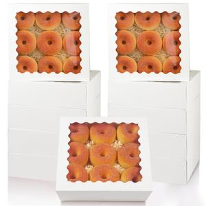qiqee 10x10x2.5 Inch White Pie Boxes with Window 12Packs Cookie Donut Bakery Box (Auto-pop Up)