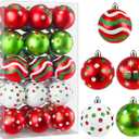 Christmas Ornaments Balls - 30 Pcs 2.4 Inch Shatterproof Plastic Christmas Balls Sets, Red Green & White Small Christmas Tree Ball Hanging Ornaments for Holiday Wreath Party Christmas Tree Decor (E)