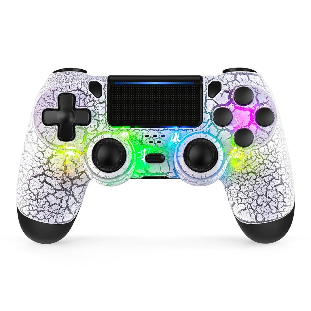 TIANHOO Wireless Controller with LED Light Compatible with PS4 - Crack White