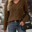 LaGracia Women's Oversized Cable Knit V Neck Sweaters Trendy Color Block Sweater Pullover 2026 (M)