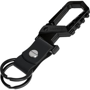 3 x Idakekiy Key Chain, Heavy Duty Belt Loop Key Keeper Key Ring Holder with Bottle Opener Leather Keychain for Men and Women (Black)