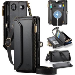 Strapurs for iPhone Air Magnetic Detachable Wallet Phone Case, Black | Compatible with Magsafe, Crossbody Wrist Strap, RFID Blocking 9-Card Holder, Zipper Pocket, PU Leather, Flip Cover for Women