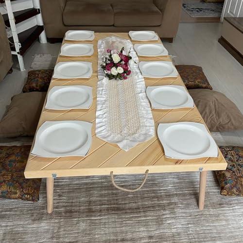 Zupemo 80"x30" Boho Wooden Picnic Table, Portable Outdoor Low Picnic Table with Adjustable Legs 13" & 16" for Floor Seating, Beach, Camping, BBQ, Backyard, 80x30in Seating for 12 People N03