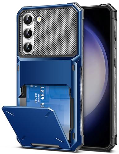 COOYA for Samsung S23+ Case Wallet 5 Credit Card Holder ID Slot Flip Cover Galaxy S23+ Wallet Case Back Pocket Dual Layer Protective Hard Shell Rubber Bumper for Samsung Galaxy S23 Plus 6.6 Blue