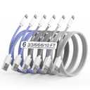Apple MFi Certified 6Pack iPhone Charger 3/3/6/6/6/10FT Lightning Cable Fast Charging iPhone Charger Cord Nylon Braided for iPhone14/13/12/11Pro Max/XS MAX/XR/XS/X/8/7Plus iPad AirPods