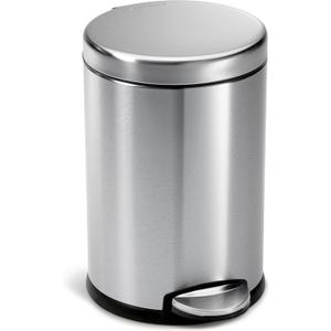 simplehuman 4.5 Liter / 1.2 Gallon Round Bathroom Step Trash Can, Brushed Stainless Steel