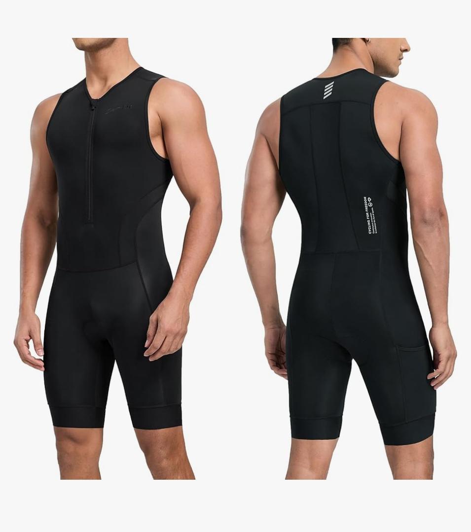 Santic Men's Triathlon Suit Sleeveless Skinsuit Padded Quick-Dry Swim Bike Run with Pockets, L Santic Men's Triathlon Suit Sleeveless Skinsuit Padded Quick-Dry Swim Bike Run with Pockets, L