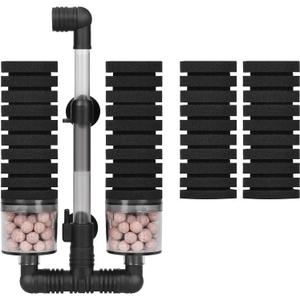 AQUANEAT Aquarium Air Powered Sponge Filter with Ceramic Media Balls, for Betta Fry Shrimp Fish Tank, with 2 Spare Sponges, up to 40Gal (Middle)