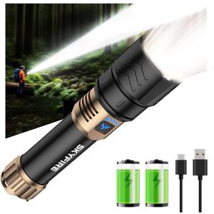 SKYFIRE Rechargeable Flashlight High Lumens,Super Bright Flashlight,Zoomable,Four Modes,Waterproof LED Flash Light for Camping Essentials,Outdoor and Home Emergencies-8000mAh