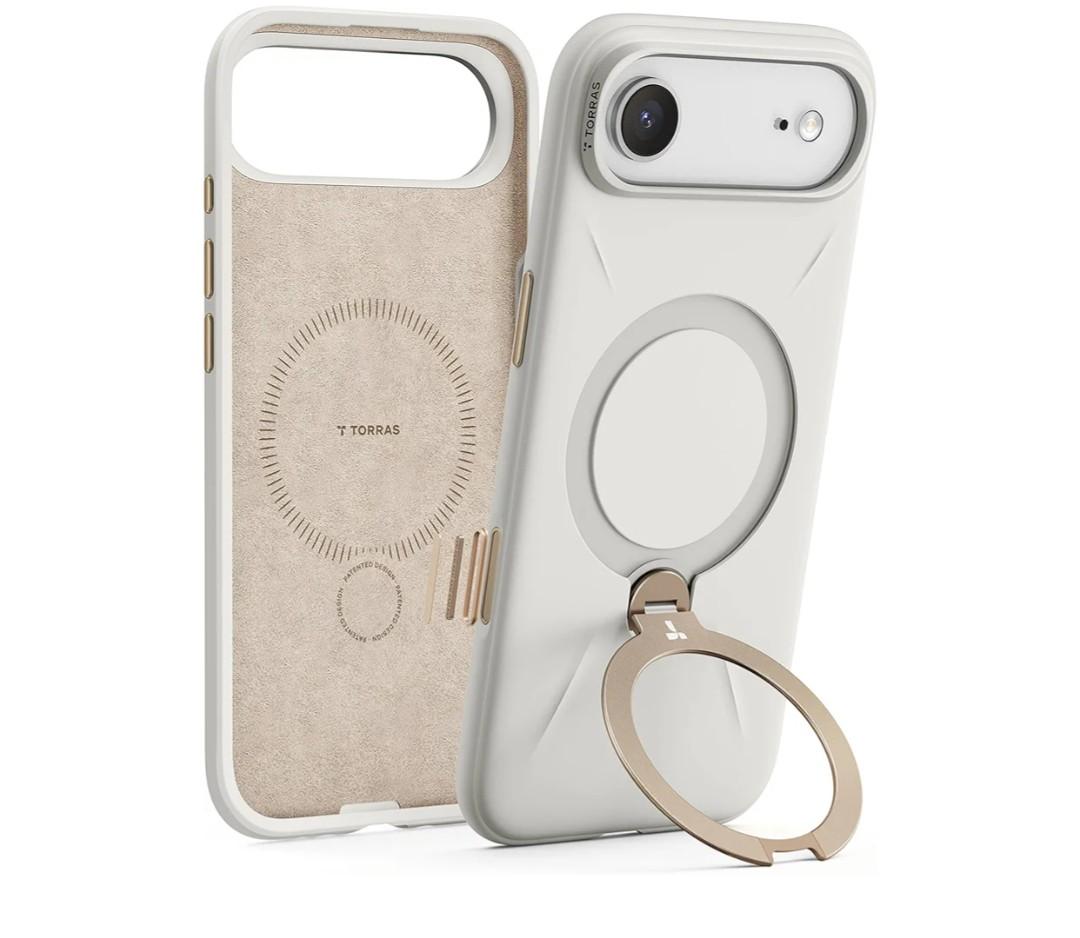 TORRAS Q3 Silicone 360 Spin for iPhone Air Case with Stand, Fit for MagSafe, Magnetic Ring Kickstand with Camera Control, Liquid Silicone Rubber Soft Phone Case for iPhone 17 Air 6.5'', Light Ivory