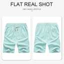 JMIERR Mens Shorts Linen Cotton 7" Casual Elastic Waist Drawstring Lightweight Summer Beach Shorts with Pockets (Blue, L)