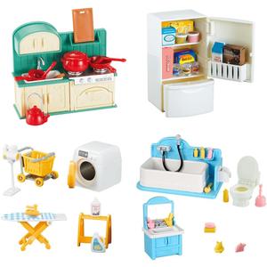 TAKIHON Dollhouse Furniture, Kitchen & Bathroom Toy Set,Fridge Washing Machine Set for Kids,Dollhouse Miniature Accessories,Educational Pretend Play Toys for Toddler,Boys & Girls