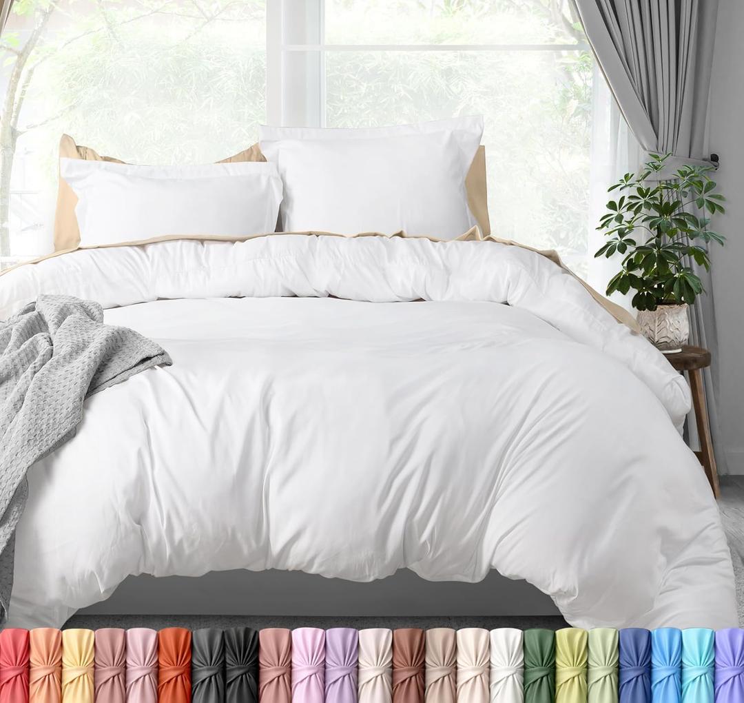  Bedding Duvet Cover Full Size - 3 Piece with Zipper Closure - 1 Comforter Cover 80X90 Inches & 2 Pillow Shams 20X26 Inches (White) Comforter Not Included