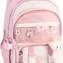 Phaoullzon Kawaii Backpack for Girls School Bookbag Cute Anime Backpacks with Pins and Pendant (Pink)