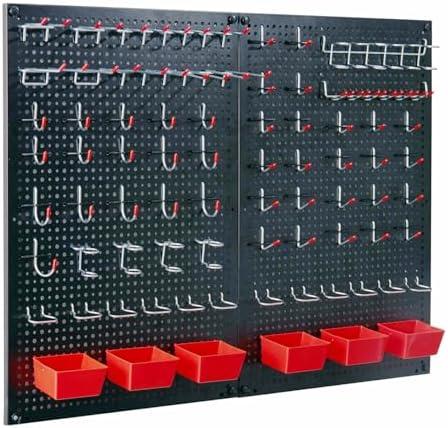 Daanxw Pegboard kit with Accessories,Includes 2 Pack 16" X 24" Steel Pegboard and 120 PCS Varied Pegboard Accessories,can be Used for Tool Storage and Garage Organization. (Red Box)