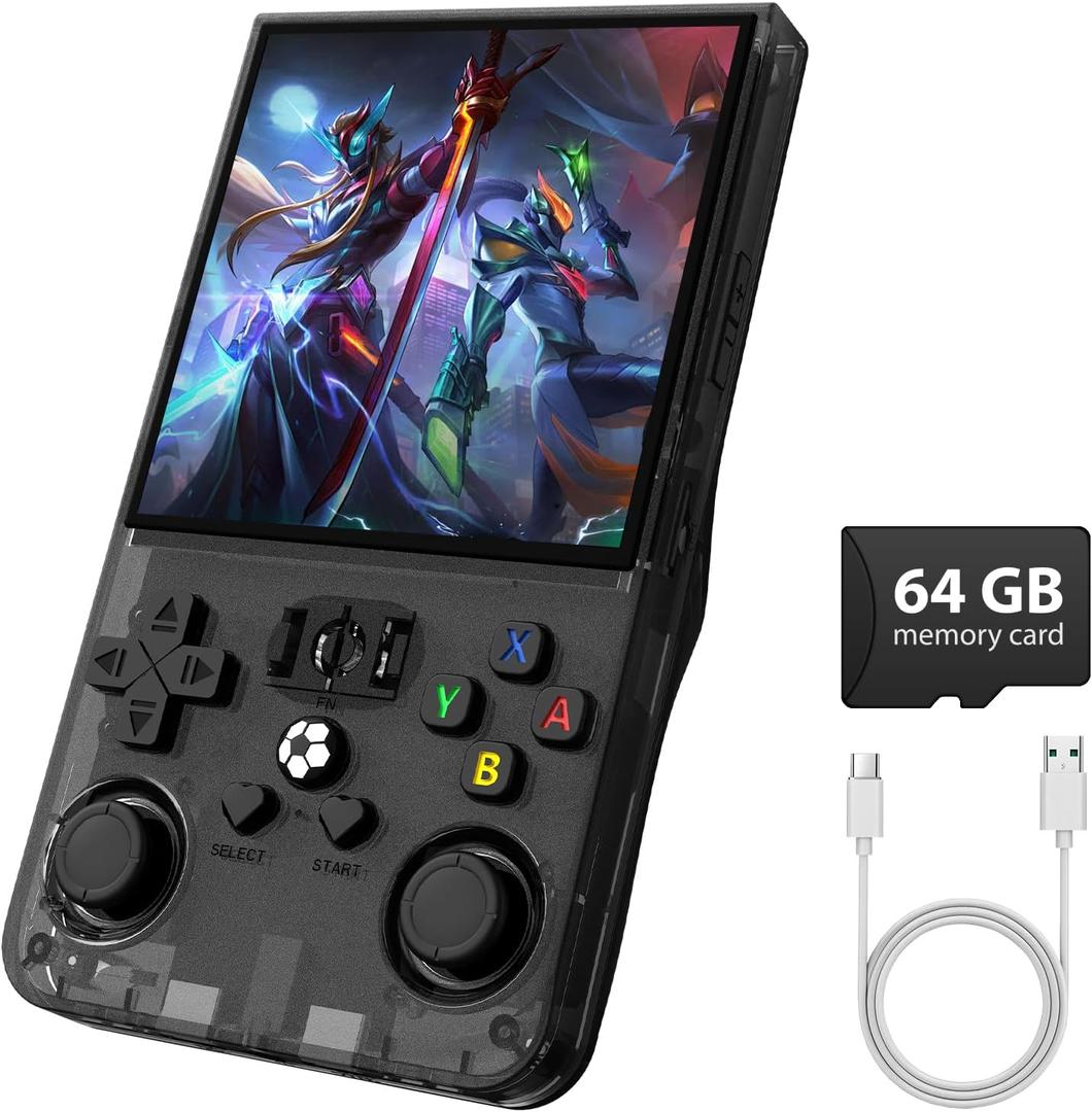 R36MAX Retro Gaming Console, Retro Handheld Games Console with 64GB TF Card, Portable Hand Held Open Source Linux System, 4.0 inch IPS HD Screen Video Game Consoles, 4000mAh Battery (Black)