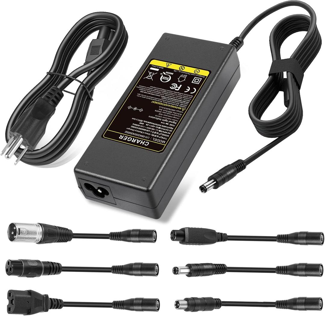 42V 2A Electric Scooter Charger Universal Replacement with 7 Plugs, Compatible with GOTRAX/Jetson/Voyage Charger for 36V 10S Li-ion Battery.