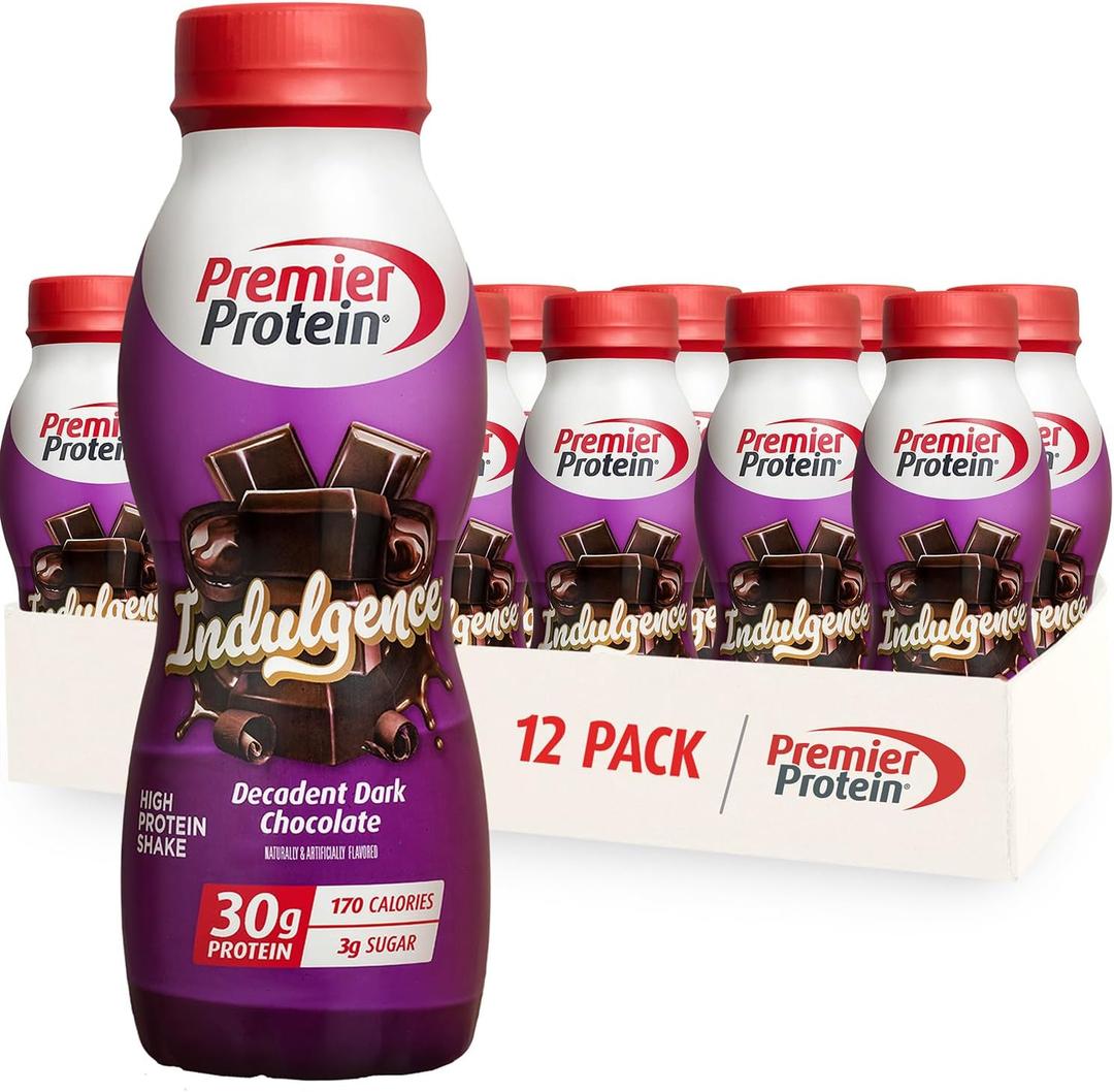 Premier Protein Shake INDULGENCE, Decadent Dark Chocolate, 30g Protein, 170 Calories, 3g Sugar, 11.5 fl oz, 12 Pack, Best By 01/06/2026