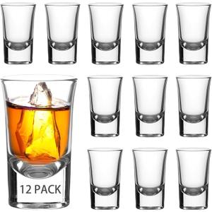 Ruckae 12 Pack 1 OZ Shot Glasses Set with Heavy Base Clear Shot Glasses Bulk for Vodka Tequila Whiskey Liquor
