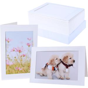 50 Count Photo Frame Cards with Envelopes 4x6 Paper Picture Frame Notecards Photo Card Holder and Envelopes Set for Christmas Graudation Wedding Birthday Classroom DIY - White