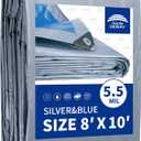 RAINDEWAY Tarps 8x10 Feet, 5.5 Mil - Multipurpose Waterproof Poly Tarp Cover with Metal Grommets and Reinforced Edges, Silver/Blue Tarp