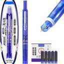 2 x Fountain Pen Retractable: 0.38mm Fine Nib Blue Ink Pens Includes 5 Refillable Ink Cartridges, Transparent Barrel for Smooth Writing No Leaking for Sketching Journaling Calligraphy Gift(Dark Blue)